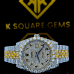 Rolex Datejust Arabic Numerals Pave Diamond Dial Two Tone Yellow Gold Fully Iced Moissanite Watch