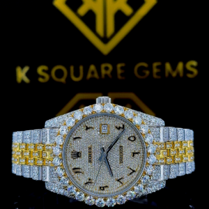 Two Tone Bust Down Datejust Arabic Numerals Moissanite Diamond Watch Front View