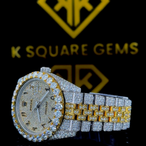 Two Tone Bust Down Datejust Arabic Numerals Moissanite Diamond Watch Left Side View