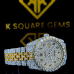 Two Tone Bust Down Datejust Arabic Numerals Moissanite Diamond Watch Right Side View