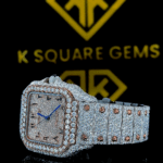 Two Tone Cartier Rose Gold Arabic Dial Moissanite Diamond Watch Left Side View