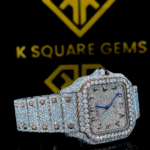 Two Tone Cartier Rose Gold Arabic Dial Moissanite Diamond Watch Right Side View