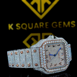 Two Tone Cartier Rose Gold Arabic Dial Moissanite Diamond Watch Right Side View