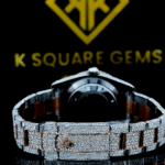 Two Tone Iced Out Datejust Roman Numeral Dial Moissanite Diamond Watch Back View