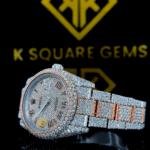 Two Tone Iced Out Datejust Roman Numeral Dial Moissanite Diamond Watch Left Side View
