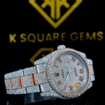 Two Tone Iced Out Datejust Roman Numeral Dial Moissanite Diamond Watch Right Side View