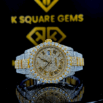 Rolex Datejust Roman Numerals Pave Diamond Dial Yellow Gold Two Tone Moissanite Watch