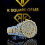 Two Tone Rolex Roman Numeral Datejust Moissanite Diamond Watch Right Profile View