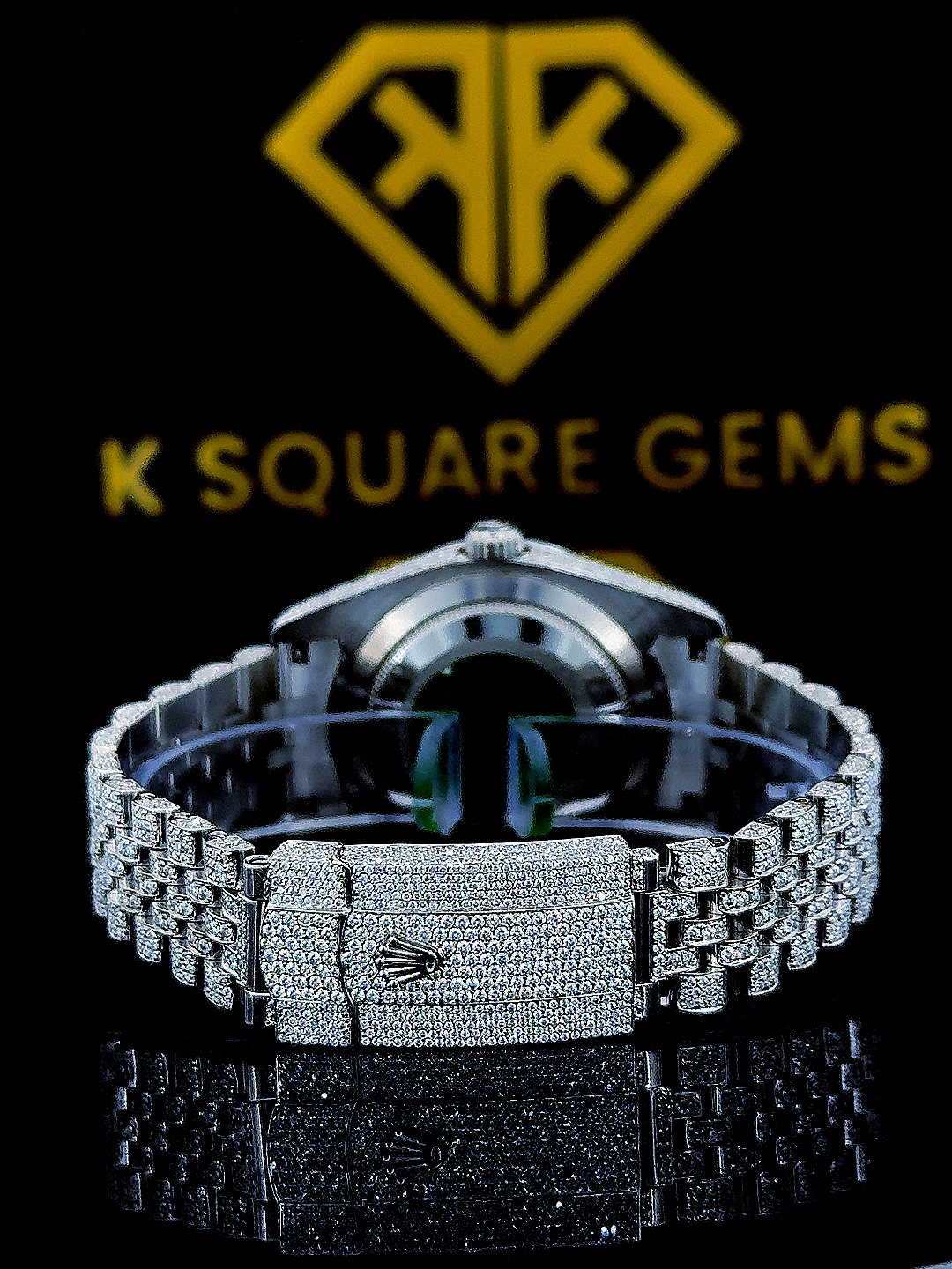 Rolex Datejust Arabic Numerals Pave Diamond Dial Fully Iced Out Moissanite Watch