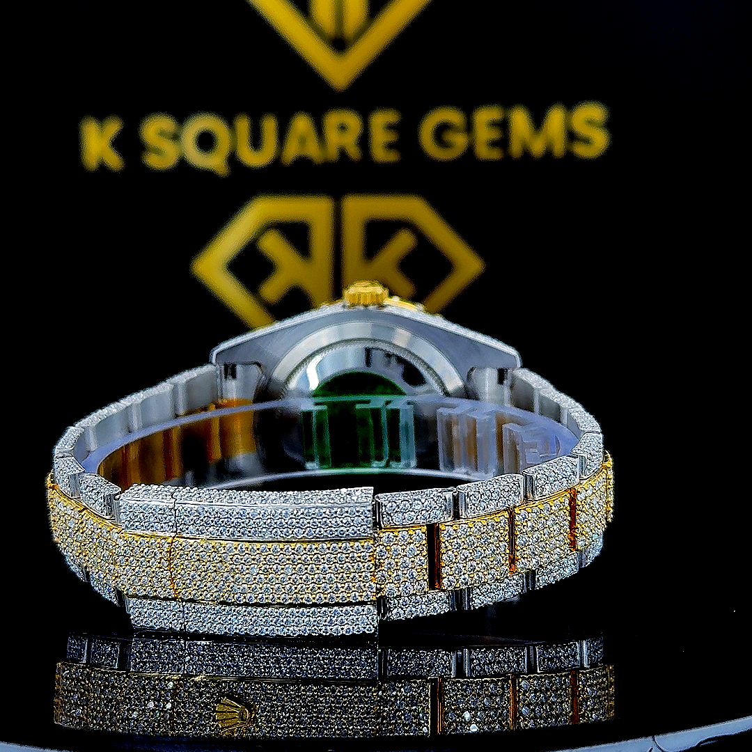 Two Tone Rolex Roman Numeral Datejust Moissanite Diamond Watch Back View