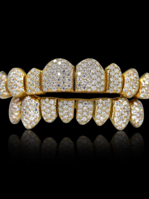 Fully Iced Out Enhanced VVS1 Clarity Moissanite Diamond Iced Out Teeth Grillz Hip Hop Jewelry in 925 Sterling Silver Custom Size