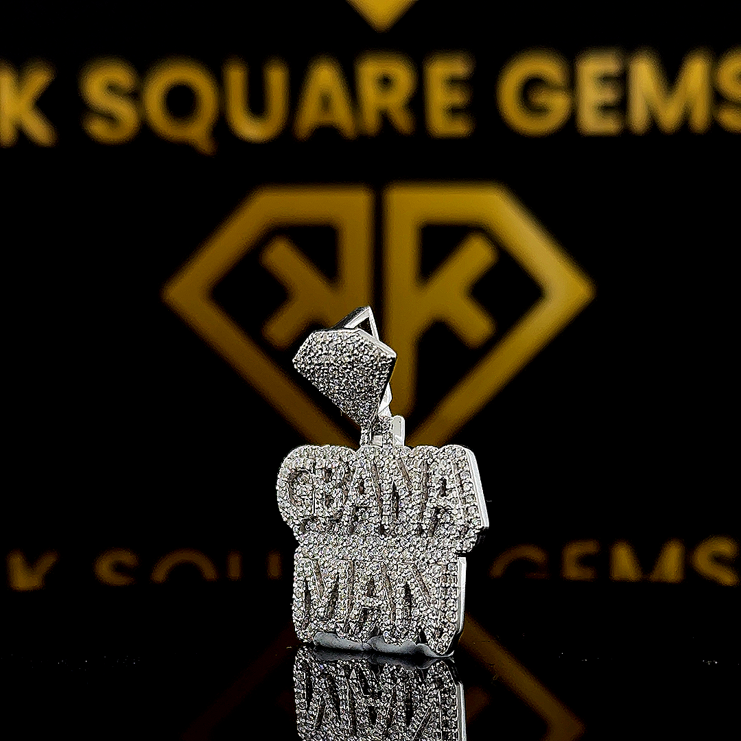The GemKing Round Moissanite Hip Hop Pendant features a 1.65 Ct VVS1 Moissanite diamond in 925 sterling silver