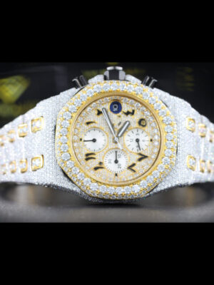 AP Royal Oak Offshore Arabic Chronograph Pave Dial Two Tone Yellow Gold Moissanite Watch
