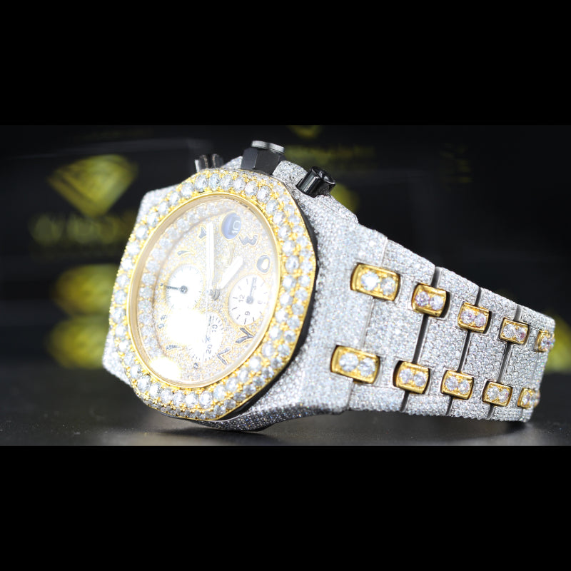 AP Chronograph Arabic Dial Moissanite Diamond Watch Left Profile View
