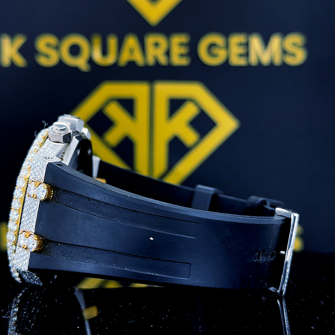 AP Chronograph Royal Oak Silicone Strap Moissanite Diamond Watch Left Side View
