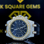 AP Chronograph Silicone Strap Moissanite Diamond Watch Front Dial Close UpView