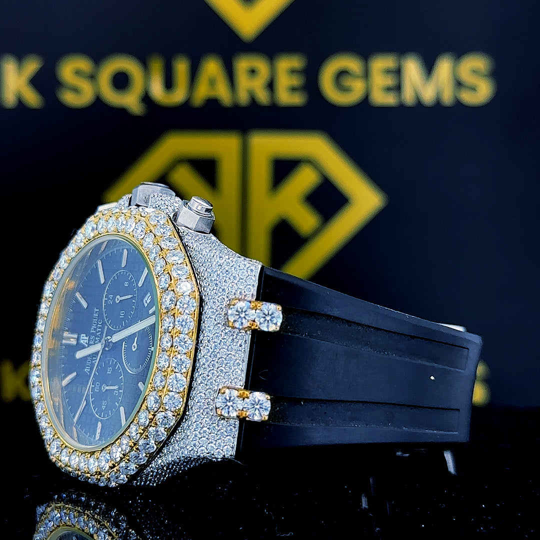 AP Chronograph Silicone Strap Moissanite Diamond Watch Left Side Starp View
