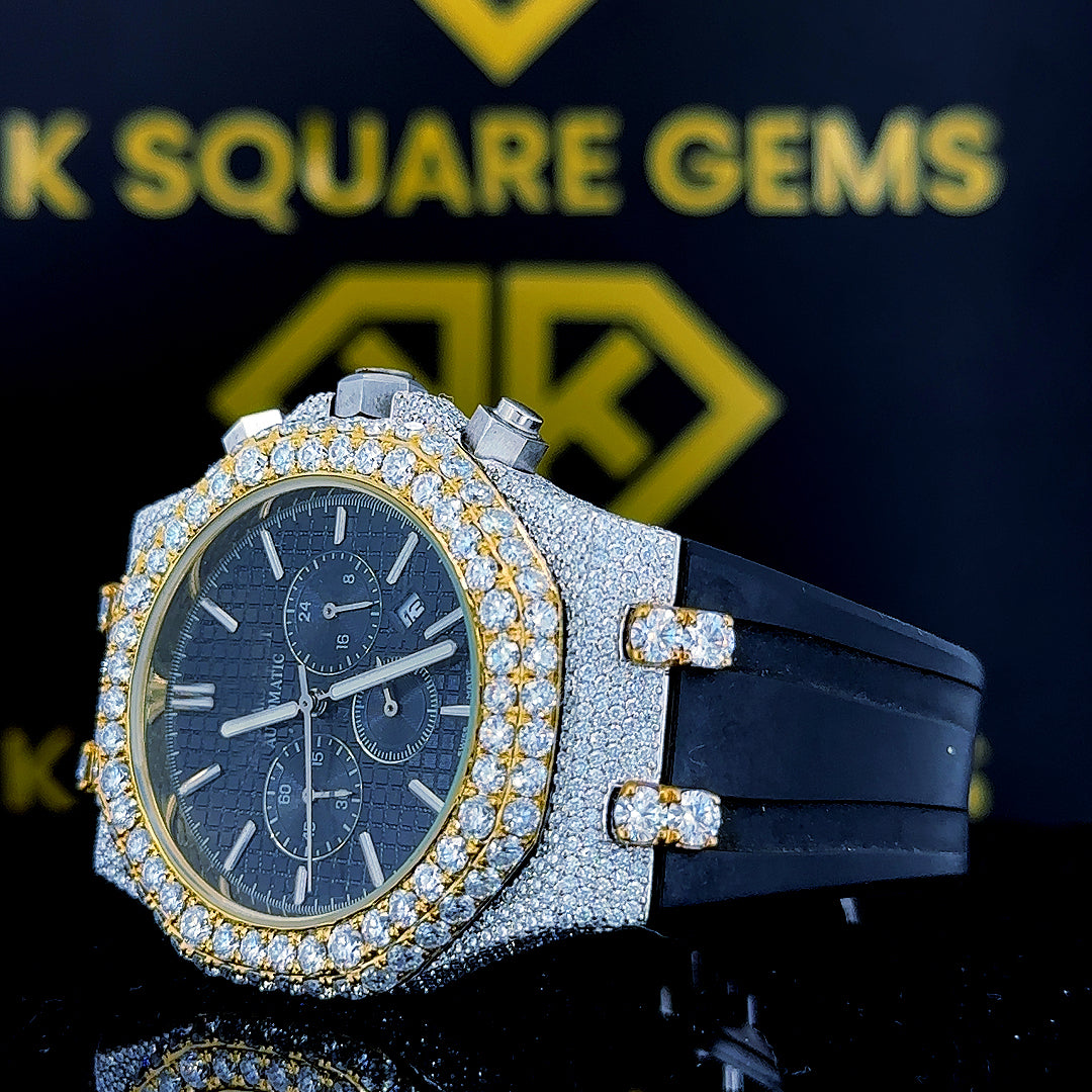 AP Chronograph Silicone Strap Moissanite Diamond Watch Left Side View