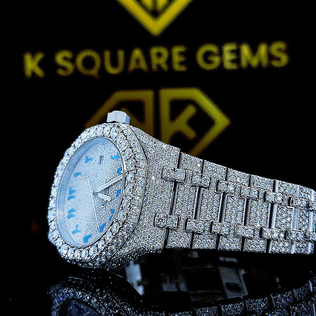 AP Royal Oak Blue Arabic Dial Iced Out Moissanite Diamond Watch Bracelet View