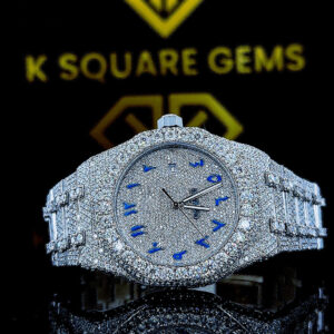 AP Royal Oak Blue Arabic Dial Iced Out Moissanite Diamond Watch Front View
