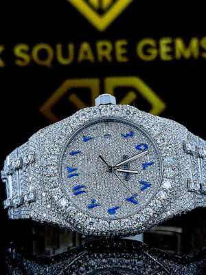AP Royal Oak Blue Arabic Dial Iced Out Moissanite Diamond Watch