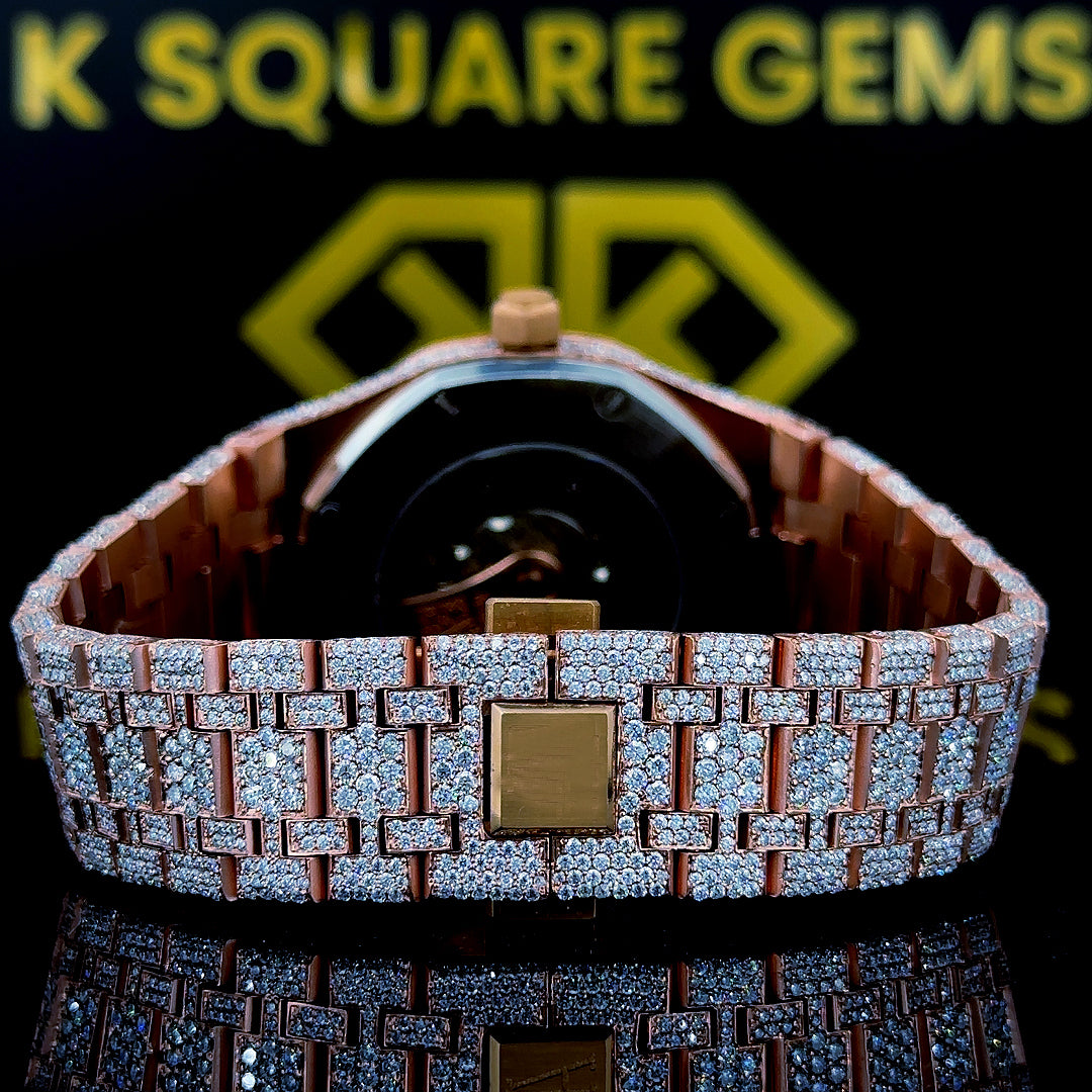 AP Royal Oak Style Two Tone Rose Gold Moissanite Diamond Back Side View