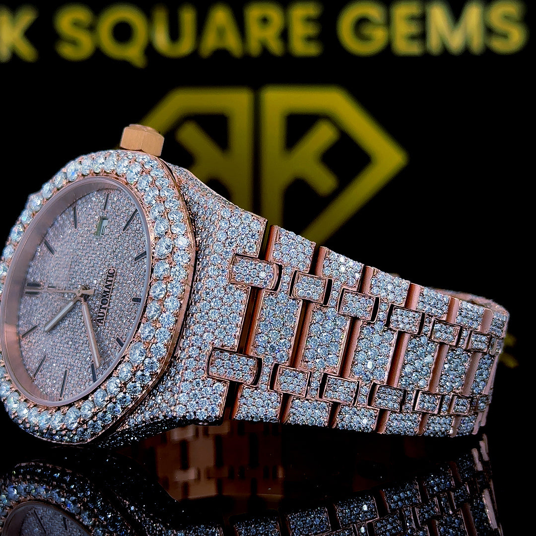 AP Royal Oak Style Two Tone Rose Gold Moissanite Diamond Left Profile View