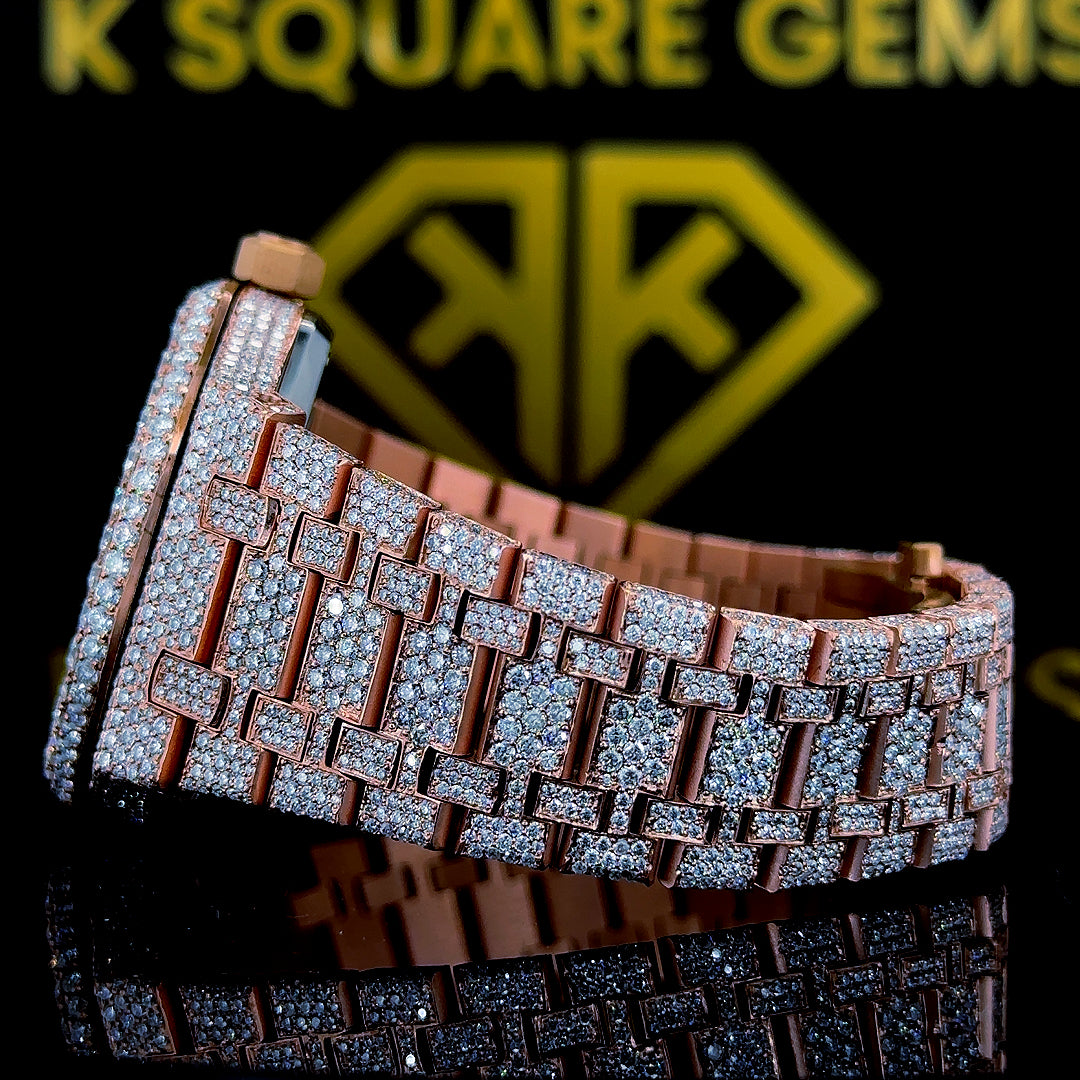 AP Royal Oak Style Two Tone Rose Gold Moissanite Diamond Left Side Bracelet View