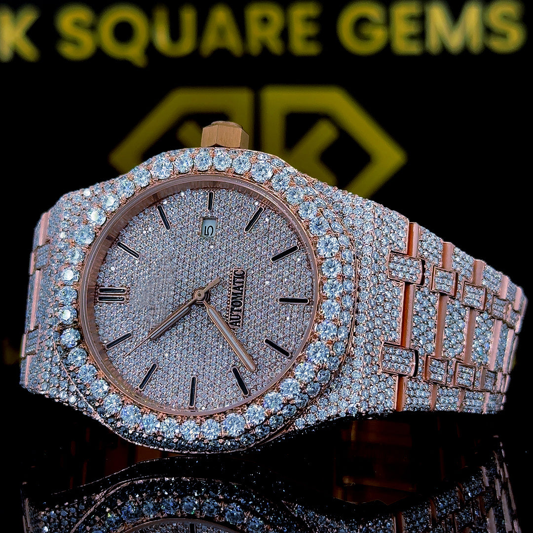 AP Royal Oak Style Two Tone Rose Gold Moissanite Diamond Watch Front View