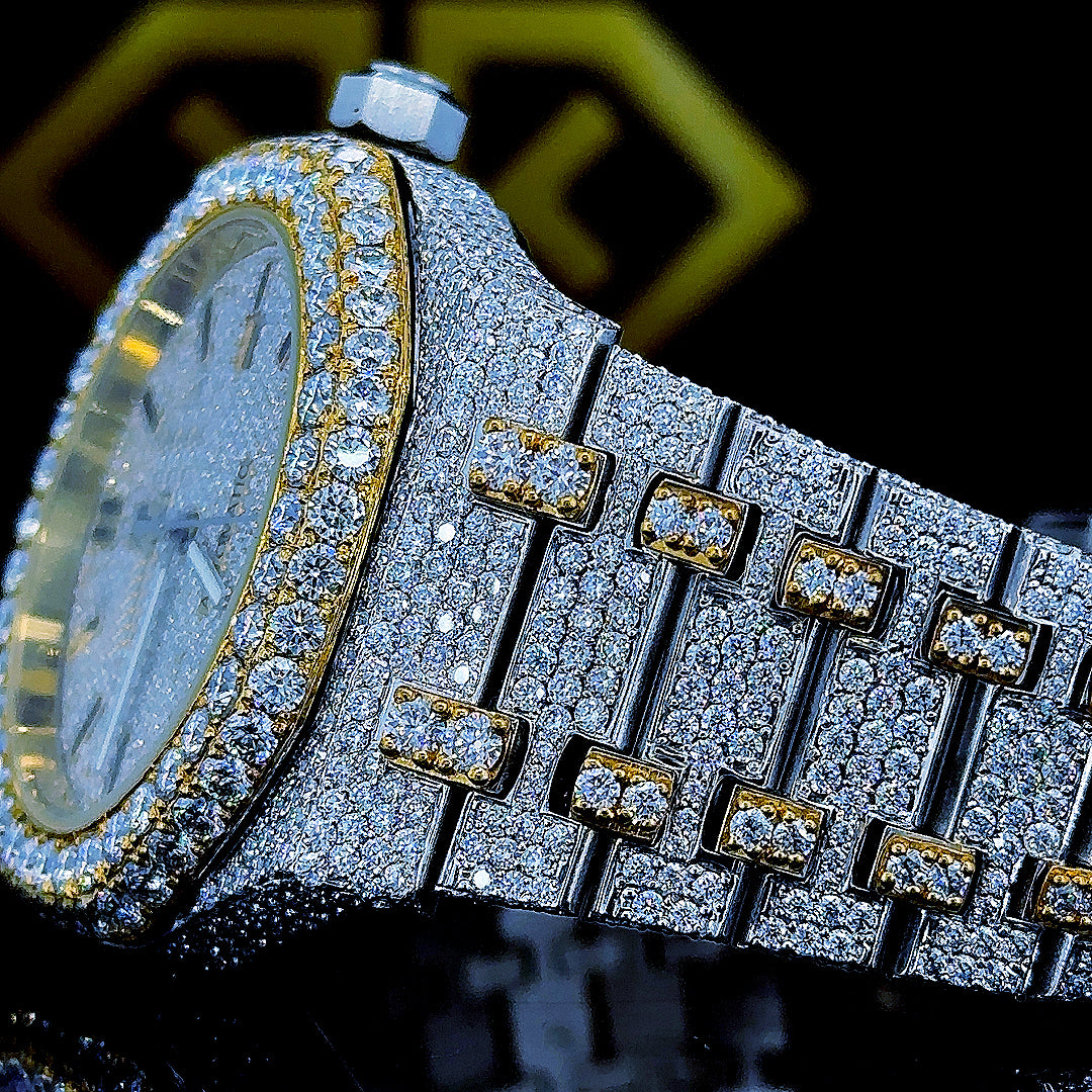 AP Royal Oak Two Tone Yellow Gold Moissanite Diamond Watch Bracelet View