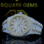 AP Royal Oak Two Tone Yellow Gold Moissanite Diamond Watch Dial Close Up View