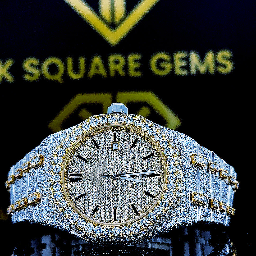 AP Royal Oak Two Tone Yellow Gold Moissanite Diamond Watch Front View