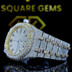 AP Royal Oak Two Tone Yellow Gold Moissanite Diamond Watch Left Profile View