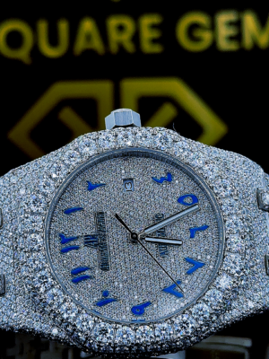 Arabic Numeral AP Full Iced Out Moissanite Diamond Watch Front Close View