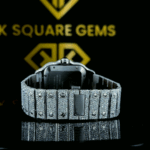 Back view of Blue Dial Iced Out Cartier Santos Moissanite Diamond Watch