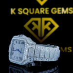Bracelet View of Fully Iced Out Cartier Roman Numeral Moissanite Watch