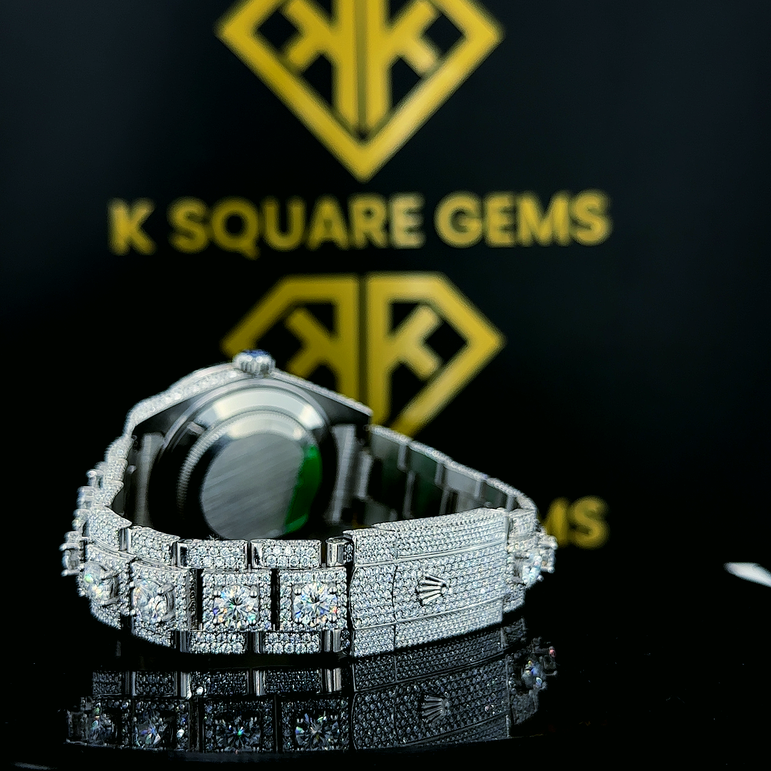 Back view of Bust Down White Dial Rolex Datejust Moissanite Diamond Watch