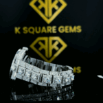 Close up left side view of Bust Down White Dial Rolex Datejust Moissanite Diamond Watch