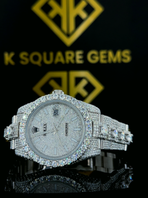 Rolex Datejust Stick Markers Full Diamond Dial Fully Iced Out Moissanite Watch