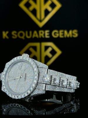 Left side view of Bust Down White Dial Rolex Datejust Moissanite Diamond Watch