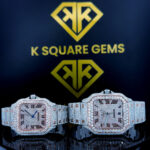 Cartier Santos Couple’s Iced Out Roman Dial Watches Front Close Up View