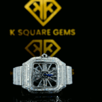 Cartier Santos Openwork Skeleton Dial Fully Iced Out Moissanite Watch