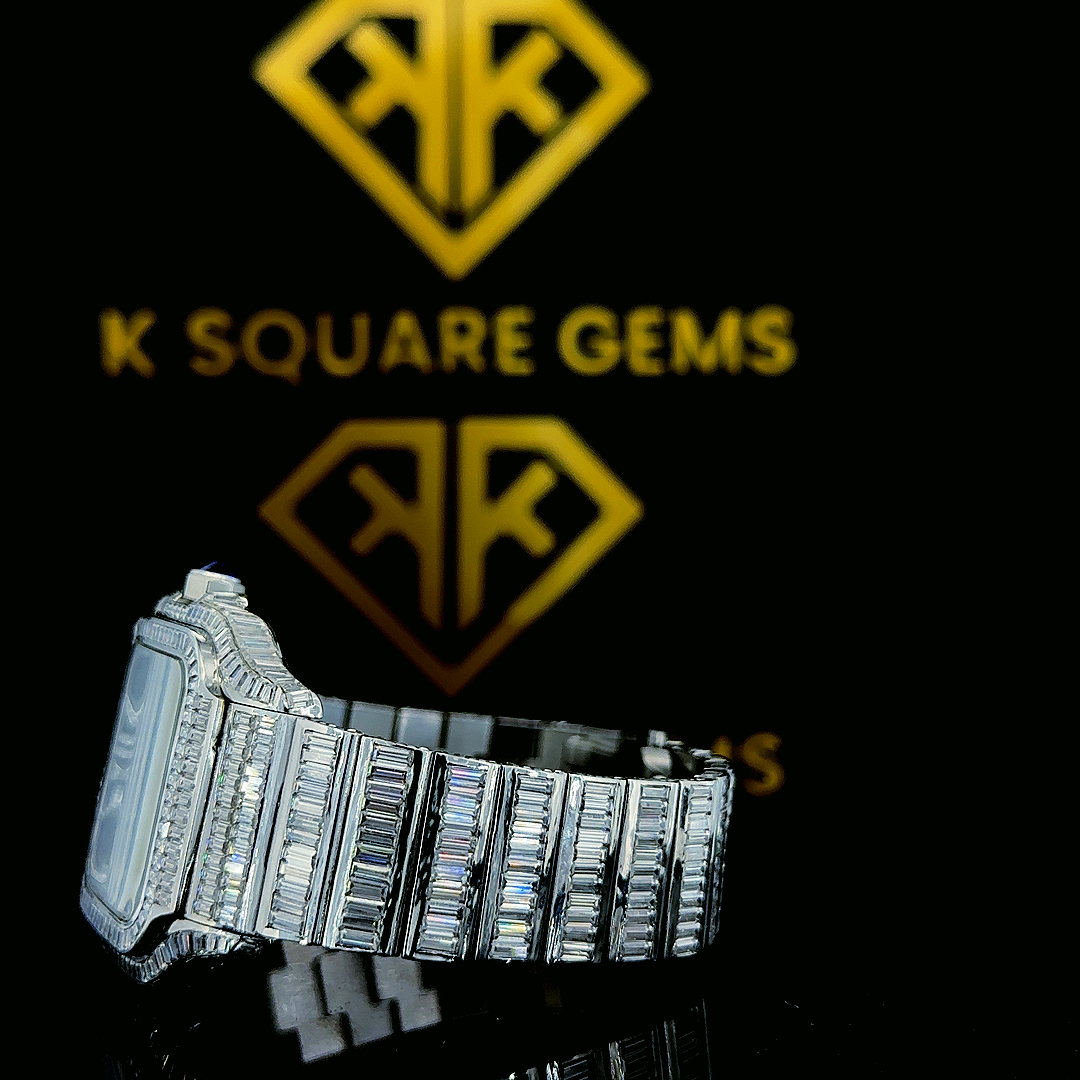 Cartier Santos Skeleton Iced Out Moissanite Diamond Watch Left Side View