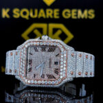 Cartier Two Tone Rose Gold Moissanite Diamond Watch with Roman Dial Close up Dial View