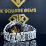 Back side view of Custom Patek Style Bust Down Moissanite Diamond Watch Back side view