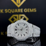 Patek Philippe Nautilus Stick Markers Pave Diamond Dial Fully Iced Out Moissanite Watch