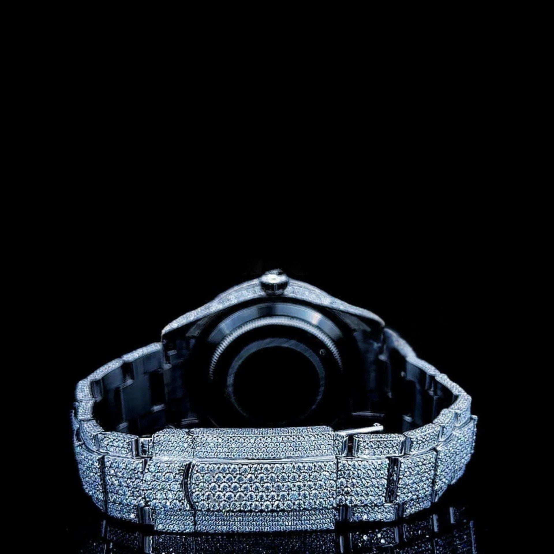 Datejust Rolex Full Iced Out Moissanite Diamond Watch Back Side View