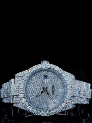 Rolex Day-Date Stick Markers Pave Diamond Dial Fully Iced Out Moissanite Watch