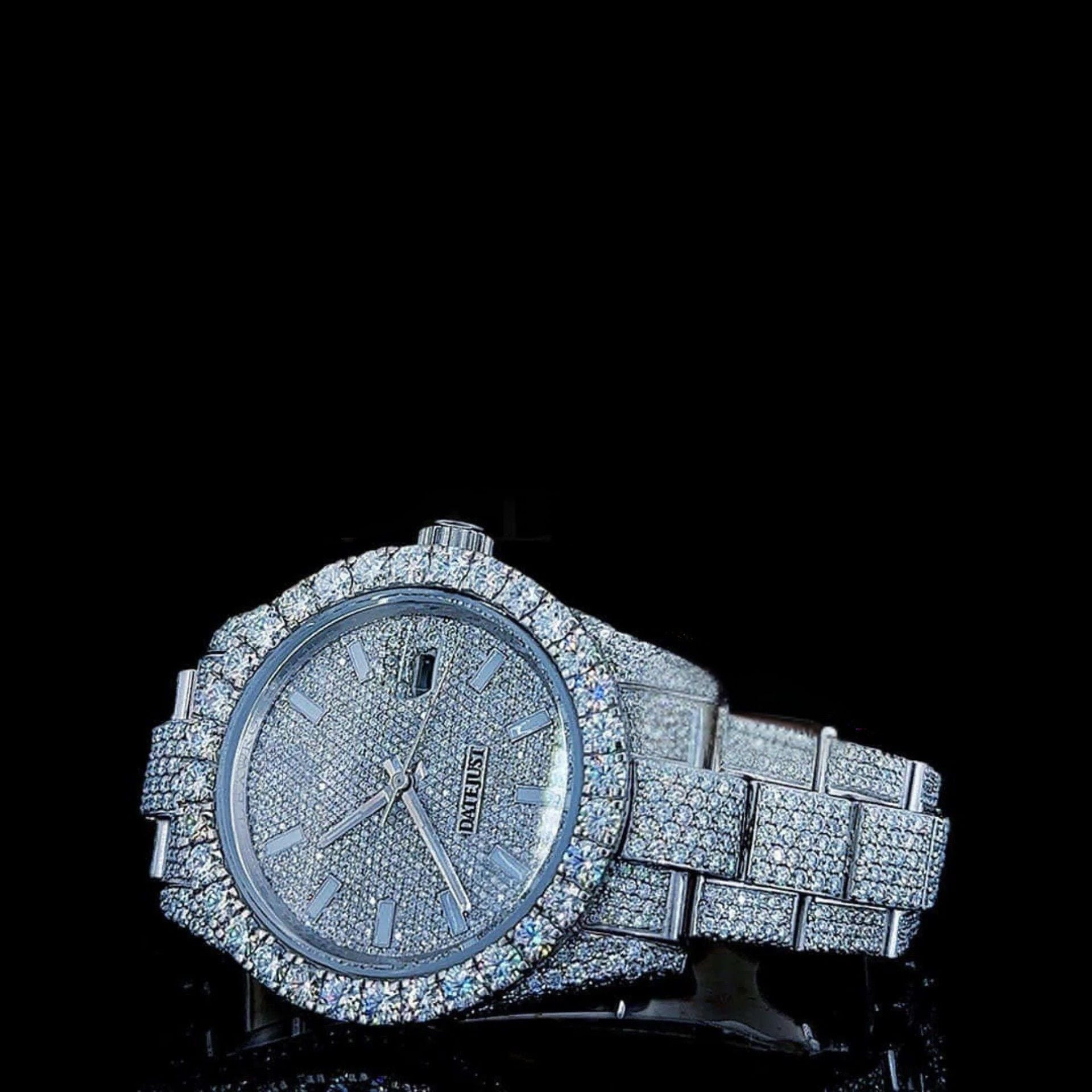 Datejust Rolex Full Iced Out Moissanite Diamond Watch Side View