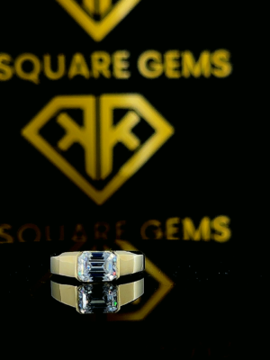 Statement Ring, 2.37 CT Emerald Cut Moissanite Half Bezel Solitaire Ring